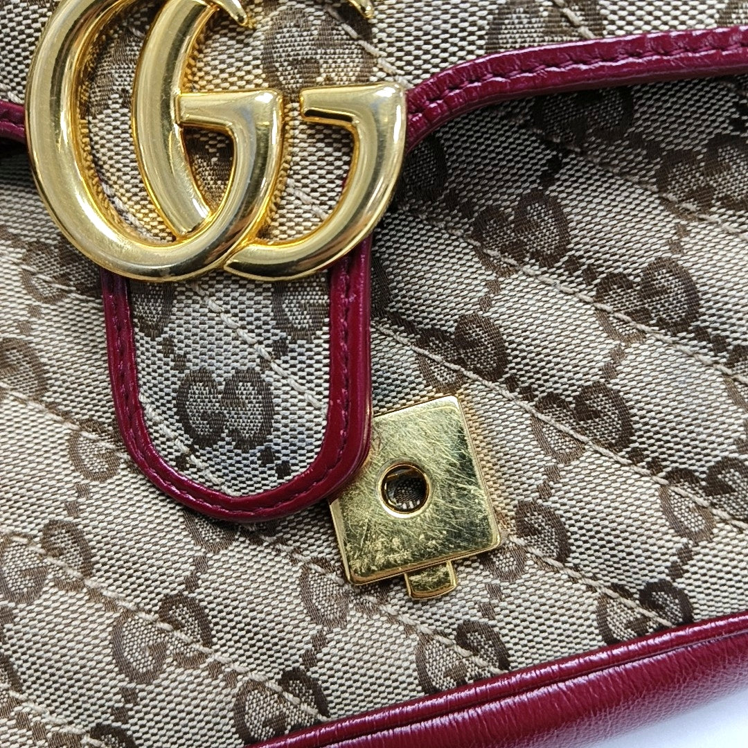 GG Marmont Small Quilted Canvas Brown