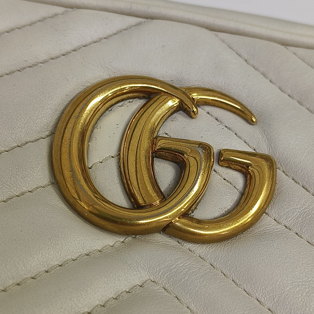 GG Marmont Small Quilted Calfskin White