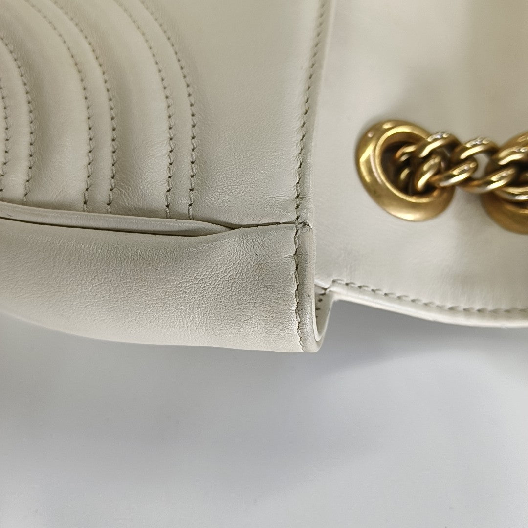 GG Marmont Small Quilted Calfskin White