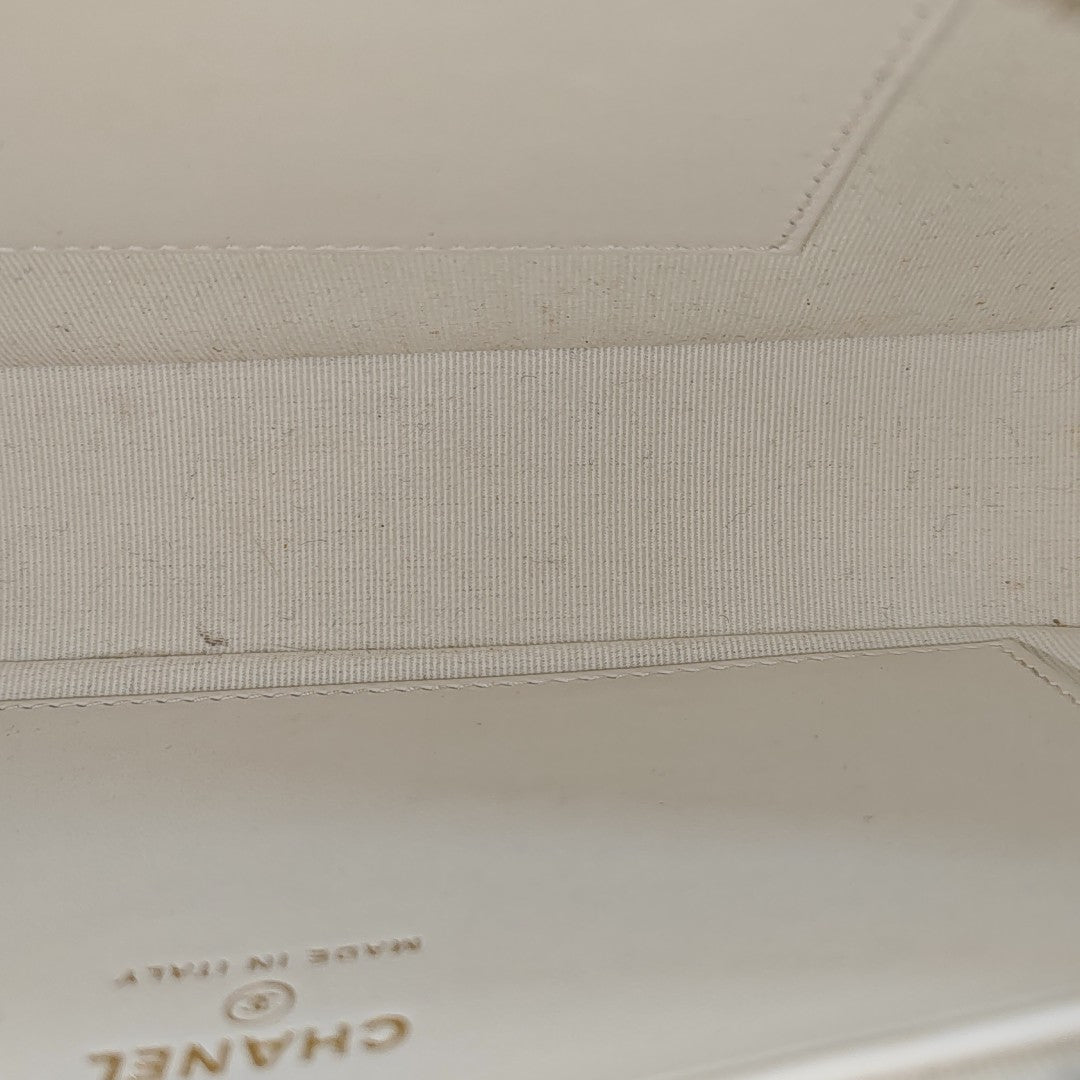 Quilted Grained Calfskin Shoulder Bag White