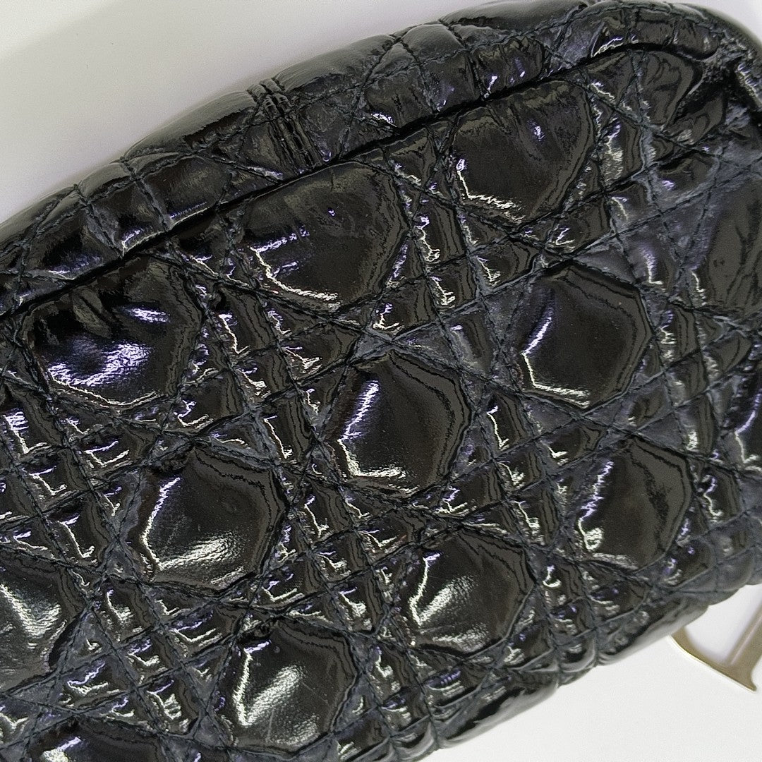 Cannage Patent Leather Shoulder Bag Black