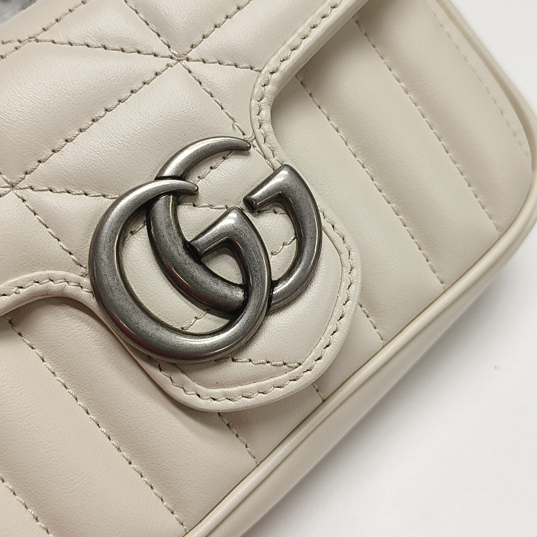 GG Marmont Mini Quilted Calfskin White