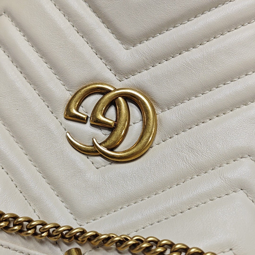 GG Marmont Mini Quilted Calfskin White
