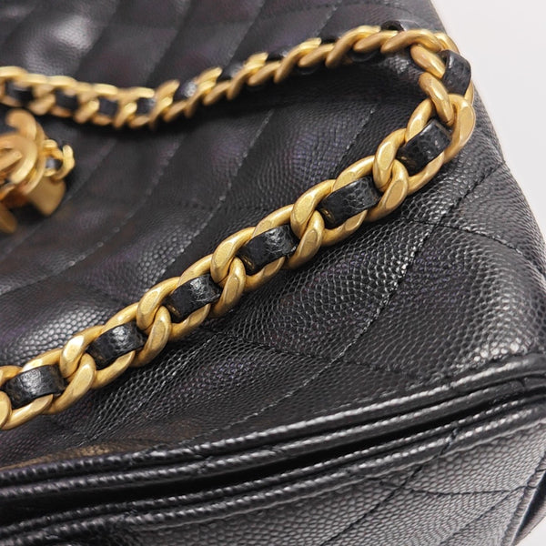 CHANEL 25 Mini Quilted Grained Calfskin Black