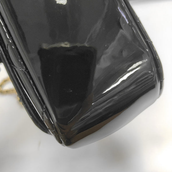 Quilted Patent Leather Shoulder Bag Black