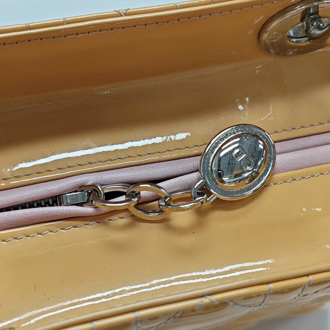 Lady Dior Medium Cannage Patent Leather Yellow