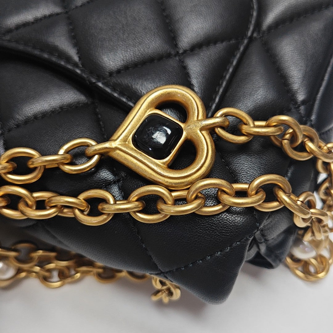 Quilted Lambskin Shoulder Bag Mini Black