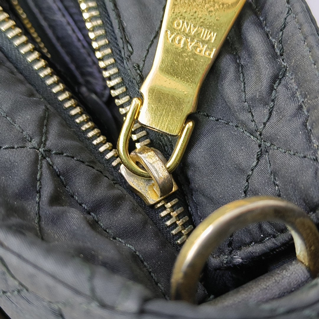Quilted Nylon Shoulder Bag Black