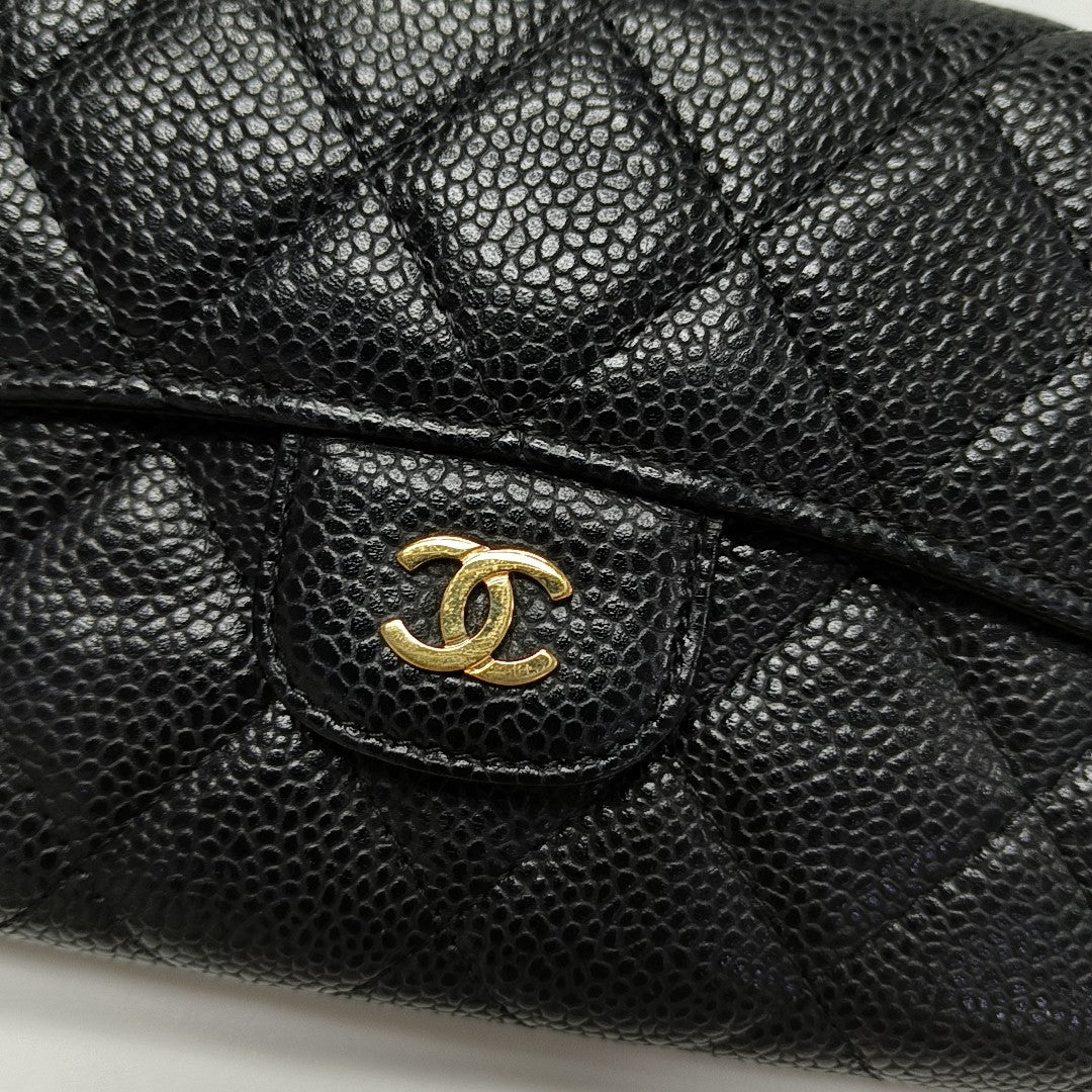 CLASSIC FLAP Mini Quilted Grained Calfskin Black Wallet