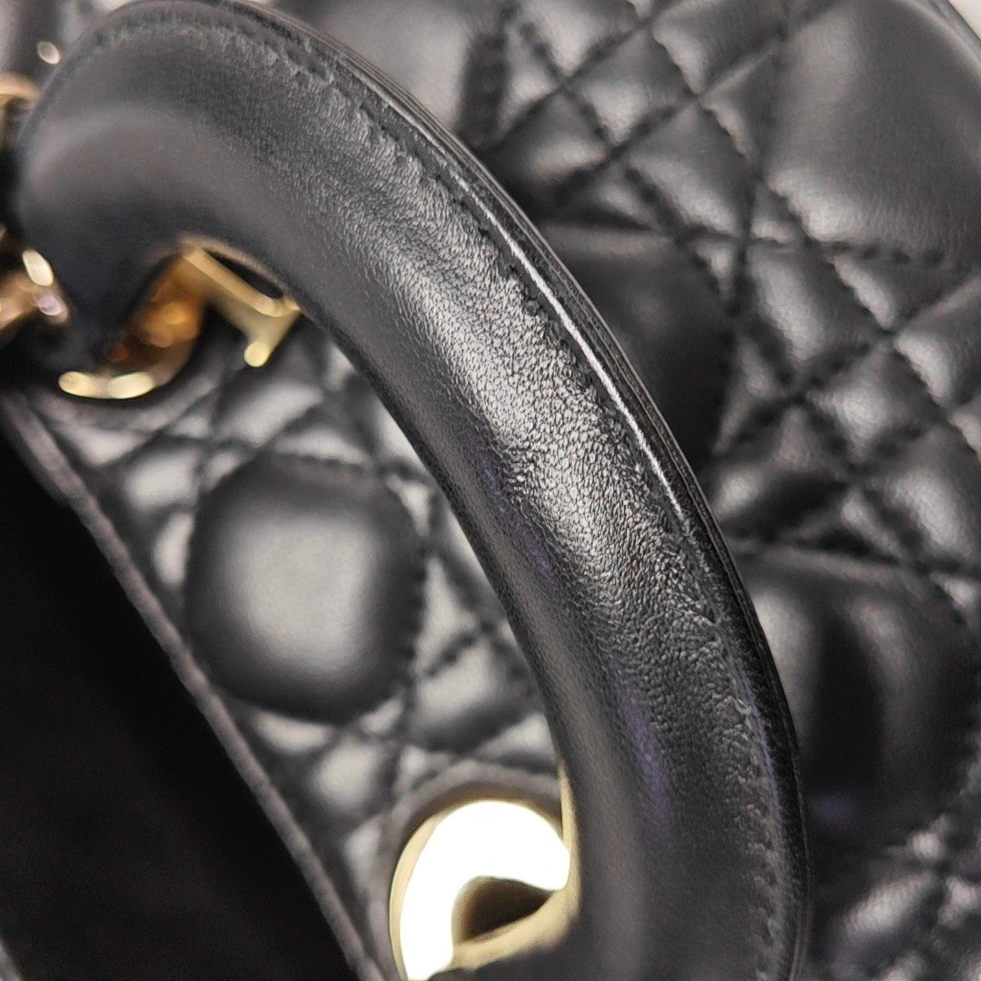 Lady D-Joy Small Quilted Lambskin Black