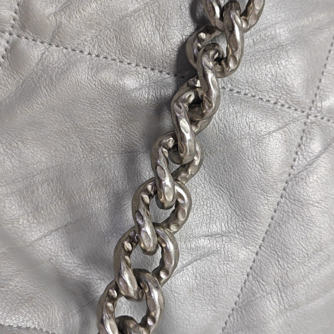 Quilted Calfskin Tote Bag Silver