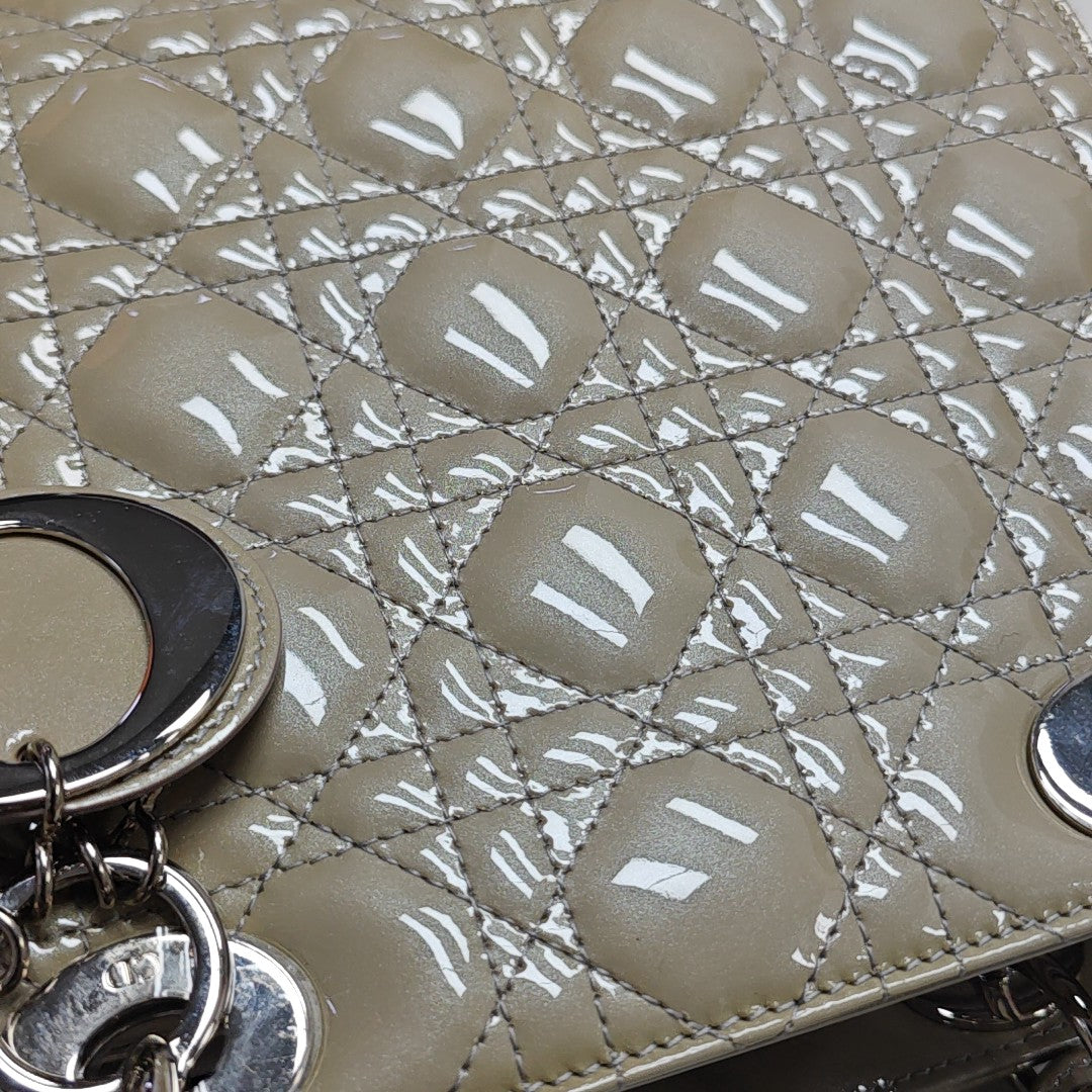 Lady Dior Medium Quilted Patent Leather Gray