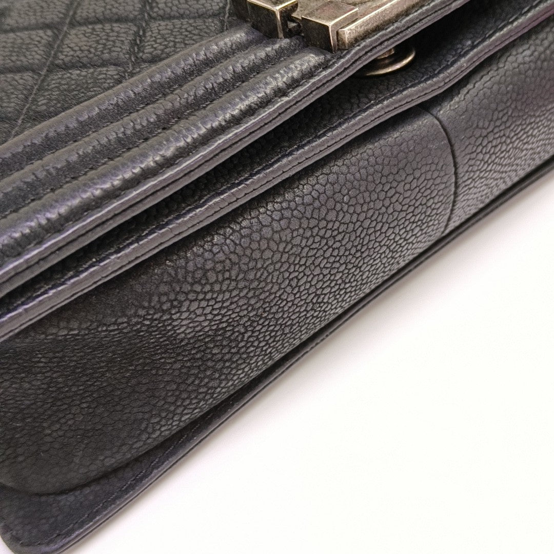 BOY CHANEL Medium Quilted Grained Calfskin Black
