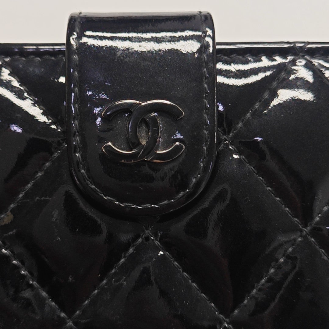Quilted Patent Leather Wallet Black