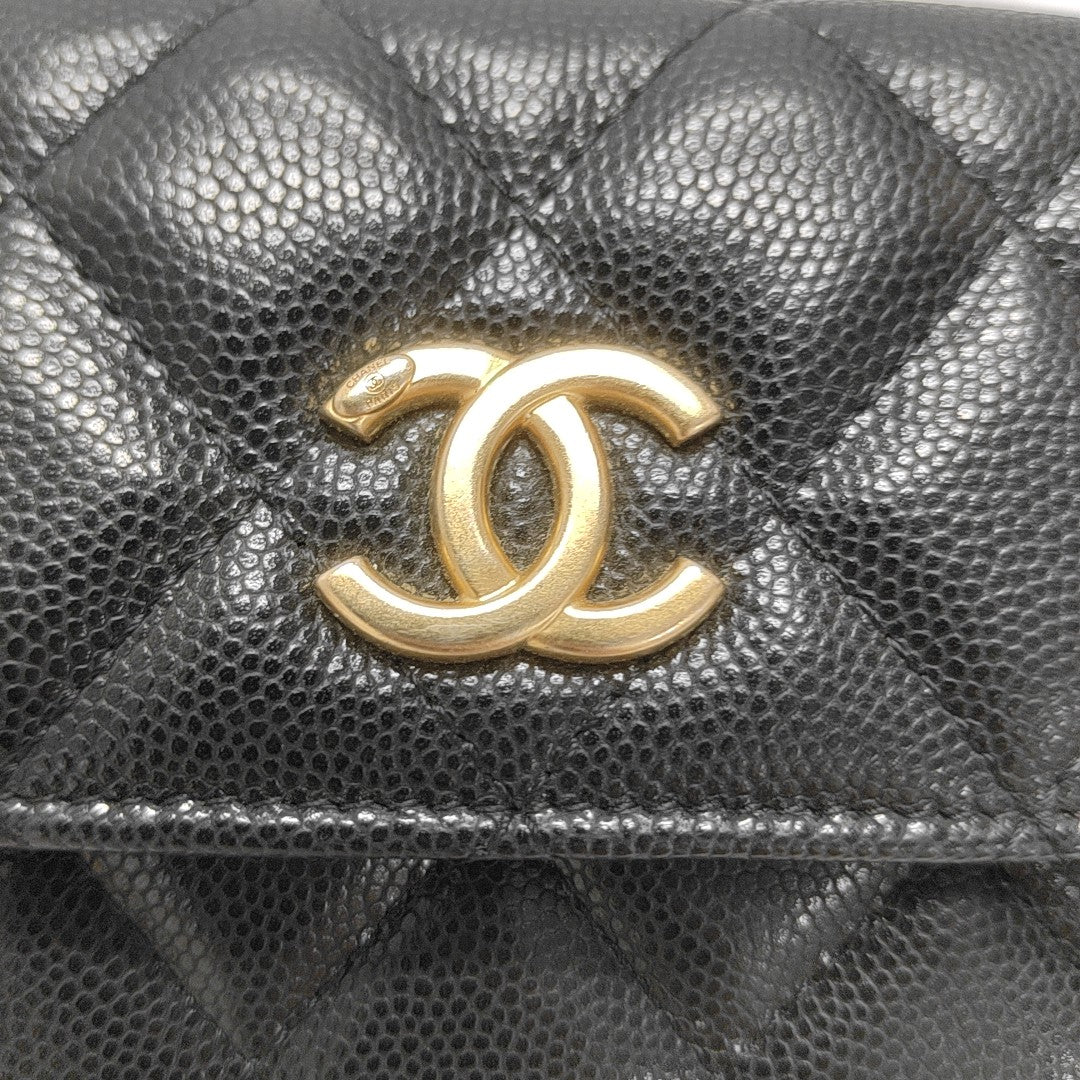 Quilted Grained Calfskin Shoulder Bag Black