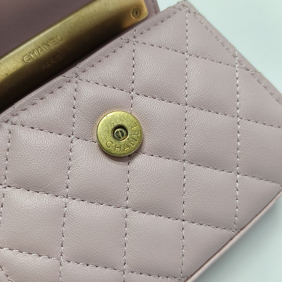 TWO TONE CHAIN HANDLE Quilted Lambskin Pink