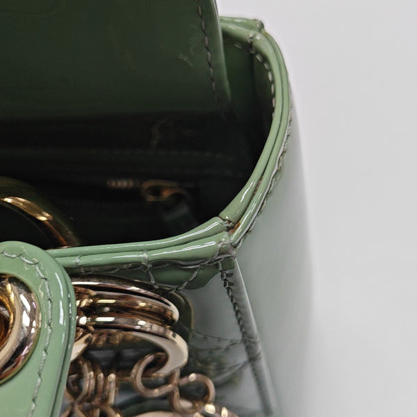 Lady Dior Mini Cannage Patent Leather Green