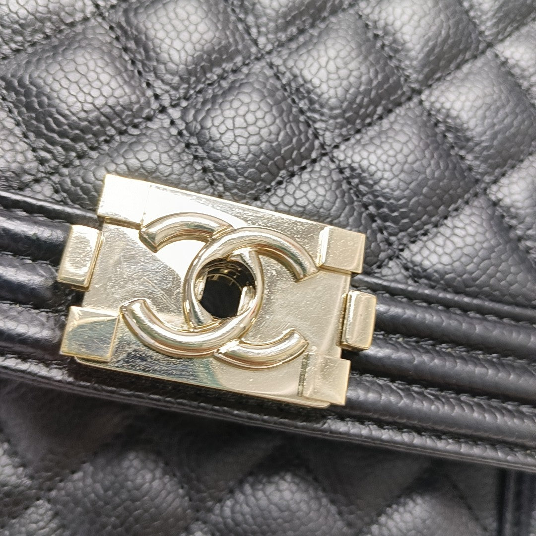 BOY CHANEL Mini Quilted Grained Calfskin Black
