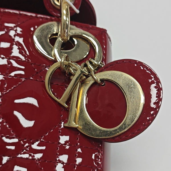 Lady Dior Mini Cannage Patent Calfskin Red