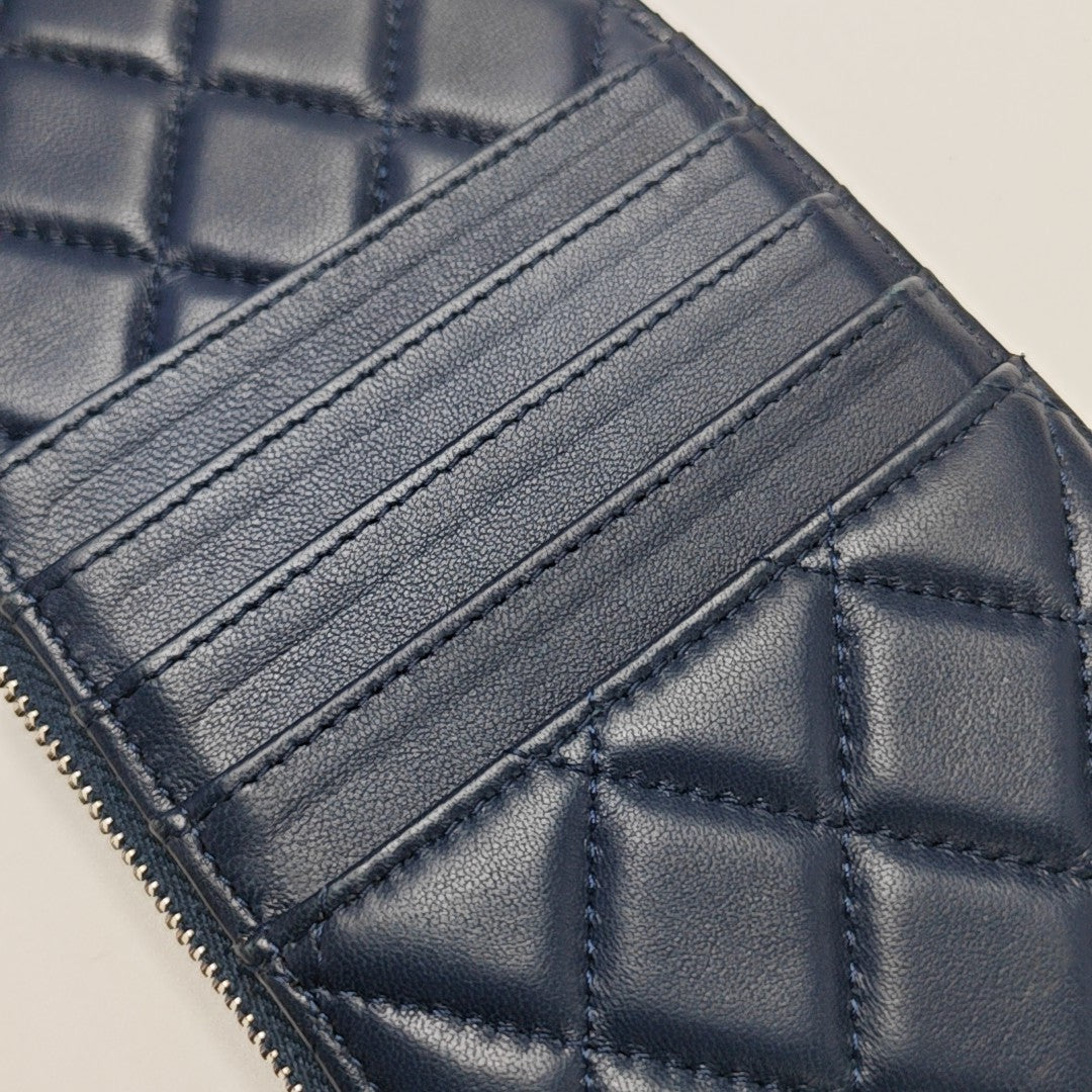 Quilted Lambskin Wallet Blue