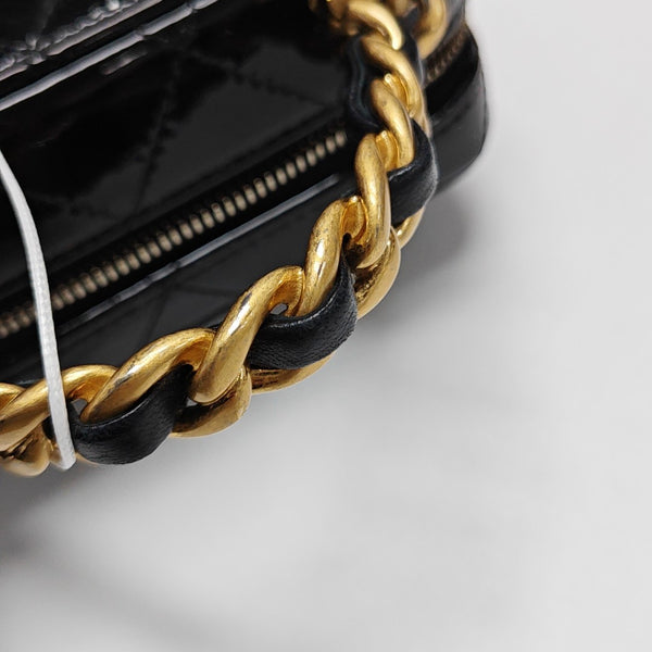 Quilted Patent Calfskin Shoulder Bag Black