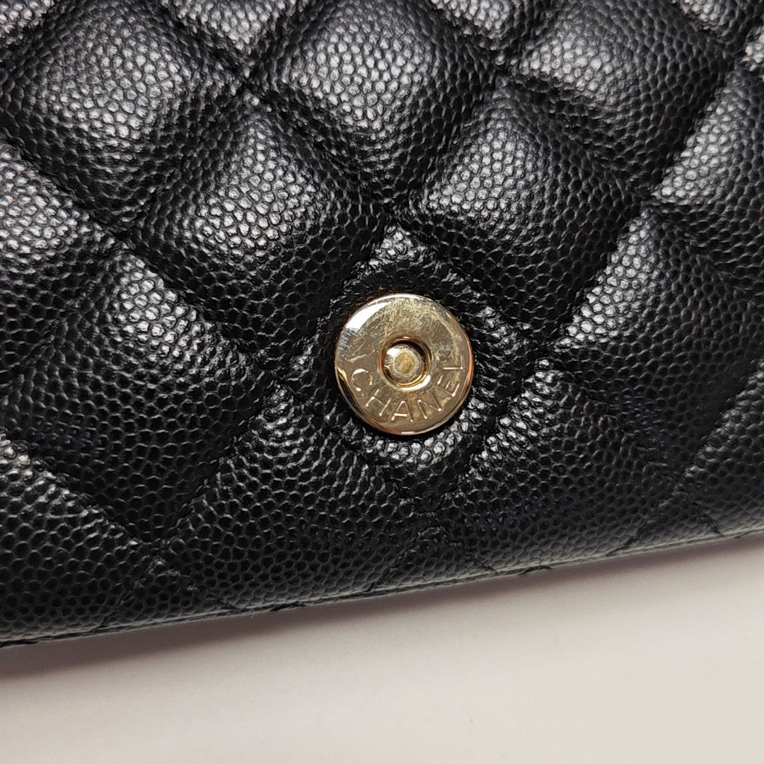 Quilted Grained Calfskin Shoulder Bag Black