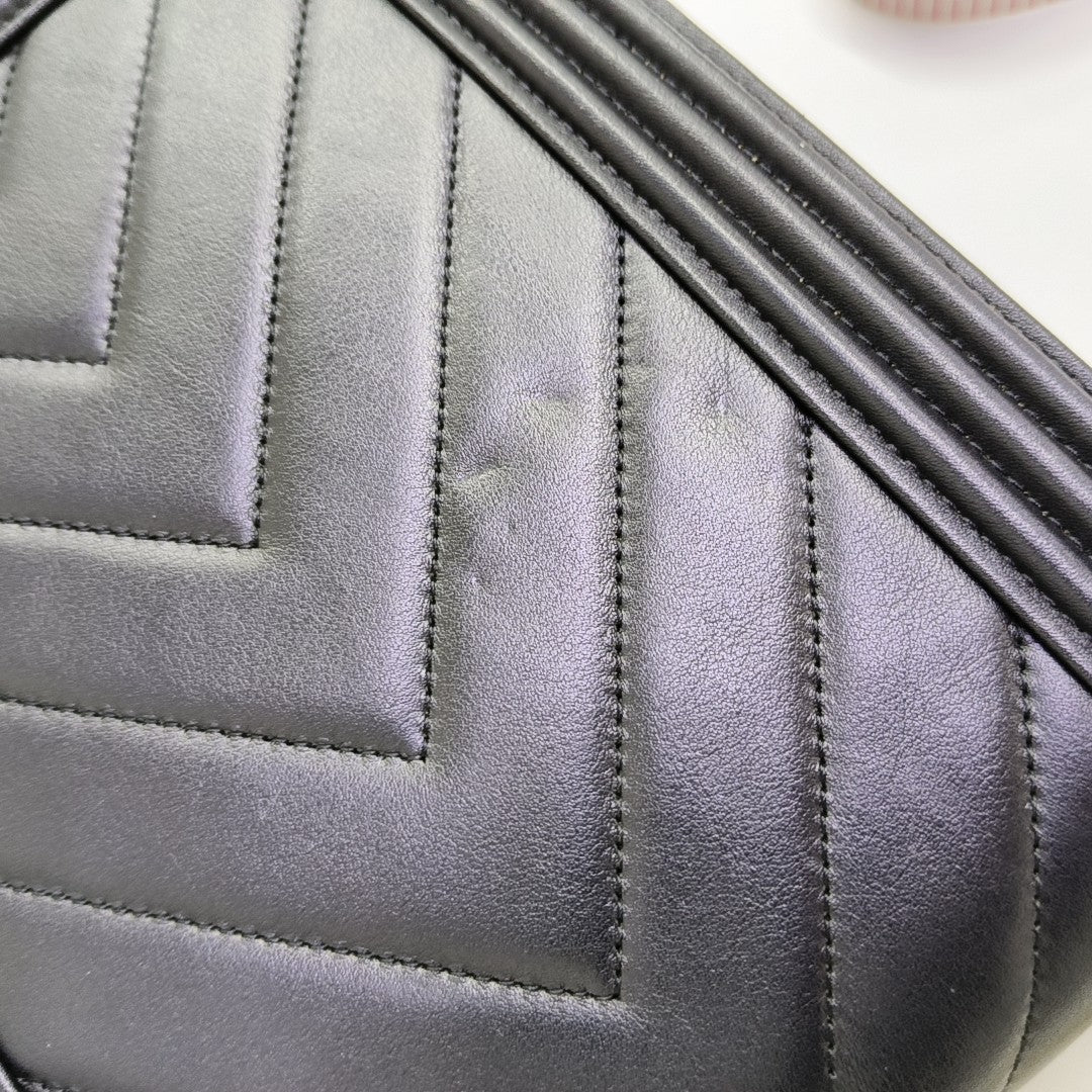 BOY CHANEL Mini Chevron Calfskin Black