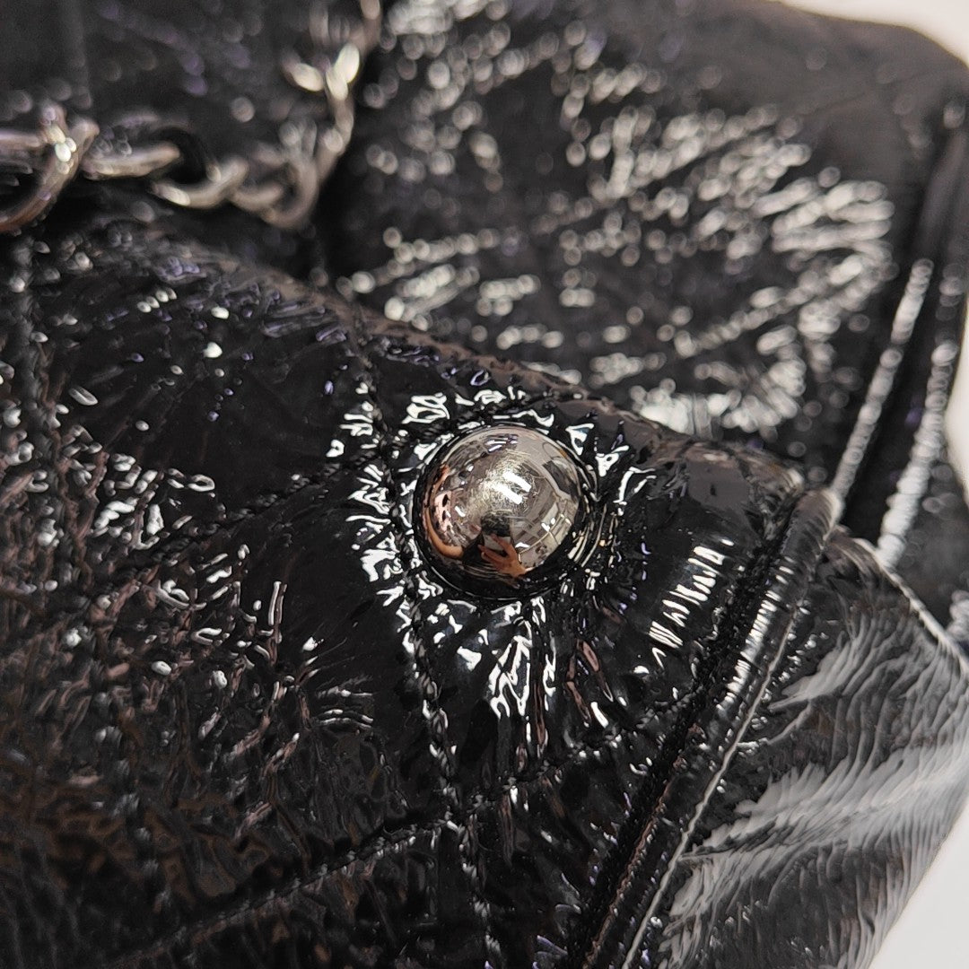 Quilted Patent Leather Shoulder Bag Black