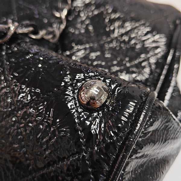 Quilted Patent Leather Shoulder Bag Black