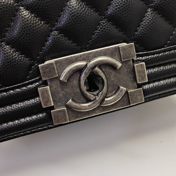 BOY CHANEL Small Quilted Grained Calfskin Black