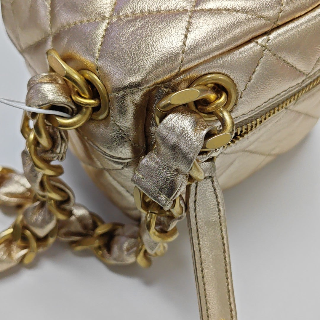 Quilted Lambskin Top Handle Bag Gold