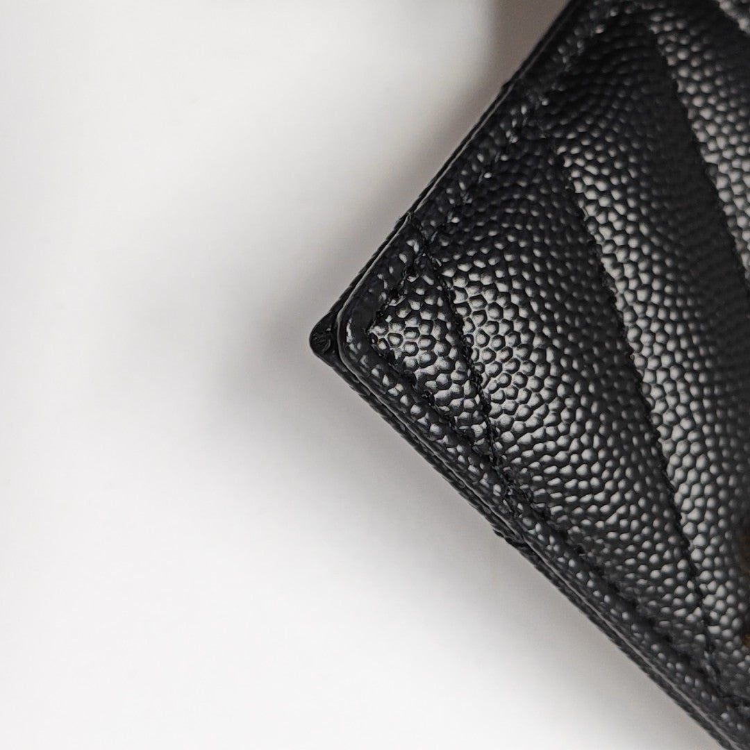 MONOGRAM Chevron Calfskin Black Card Holder
