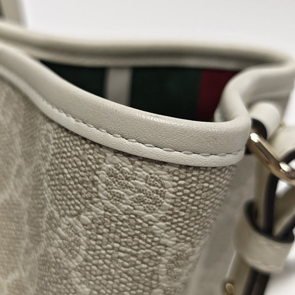 GG Emblem Small Monogram Coated Canvas Beige