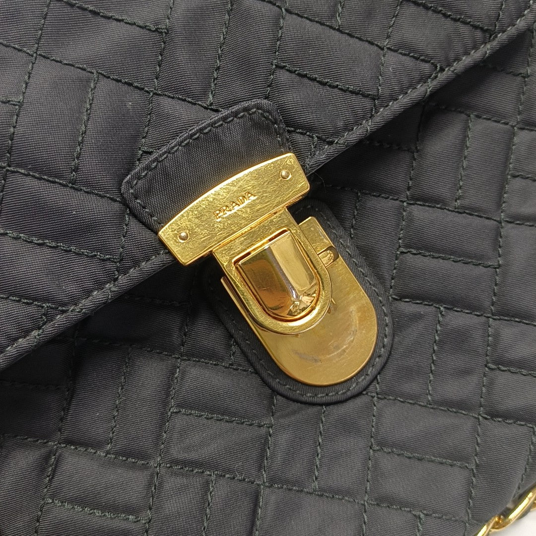 Quilted Nylon Shoulder Bag Black
