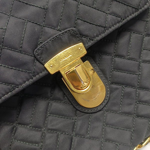 Quilted Nylon Shoulder Bag Black