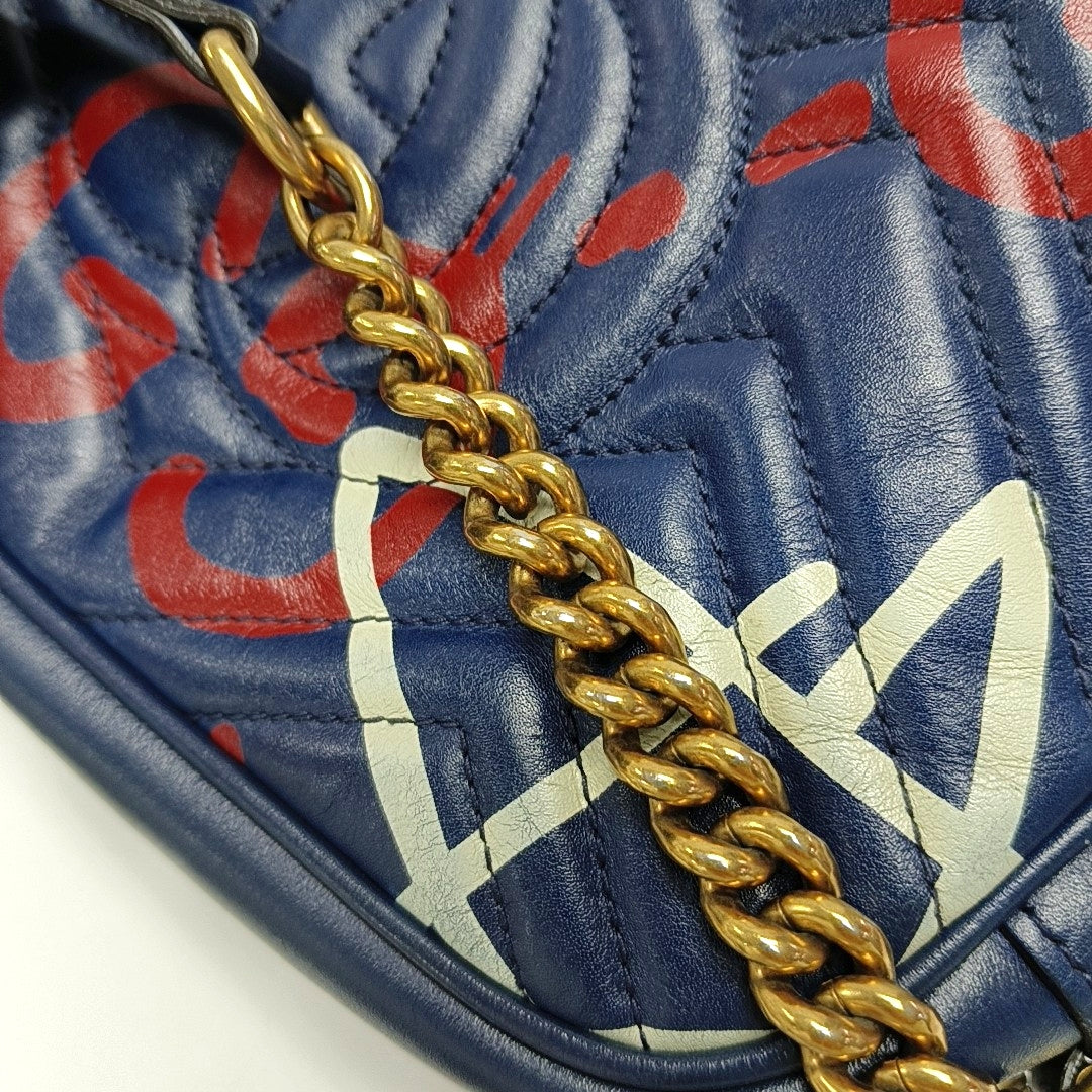 Authenticated pre-owned  GG Marmont Small Quilted Calfskin Blue - Shoulder Bag at Looply