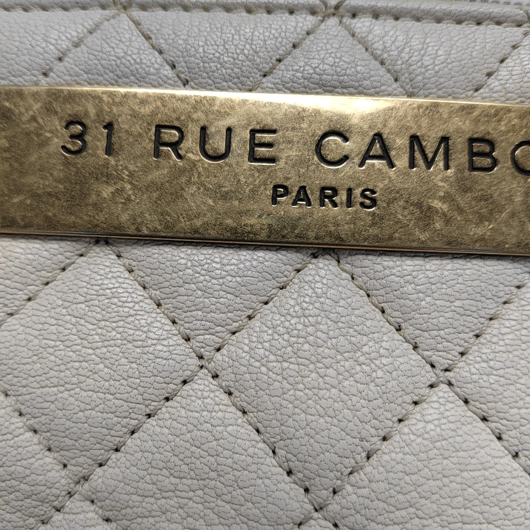 Quilted Grained Lambskin Shoulder Bag White