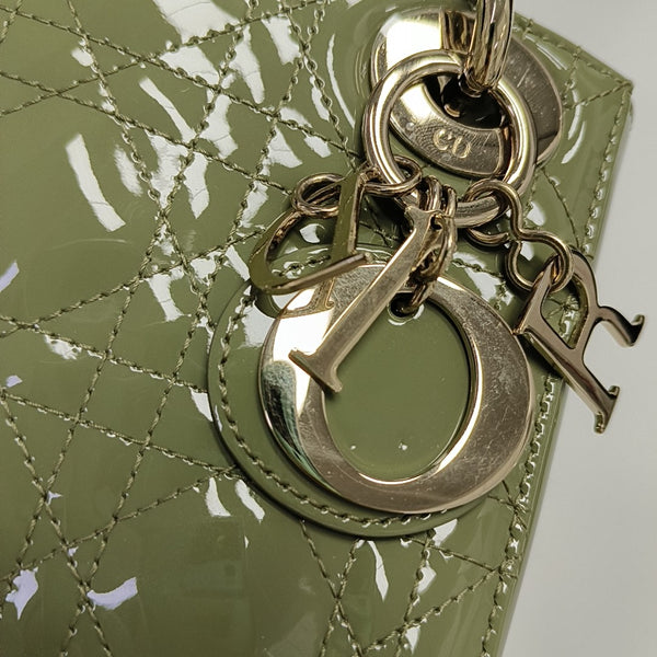 Authenticated pre-owned  Lady Dior Mini Quilted Patent Calfskin Green - Tote Bag at Looply