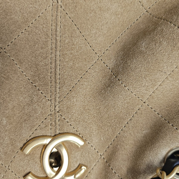 Quilted Suede Shoulder Bag Beige