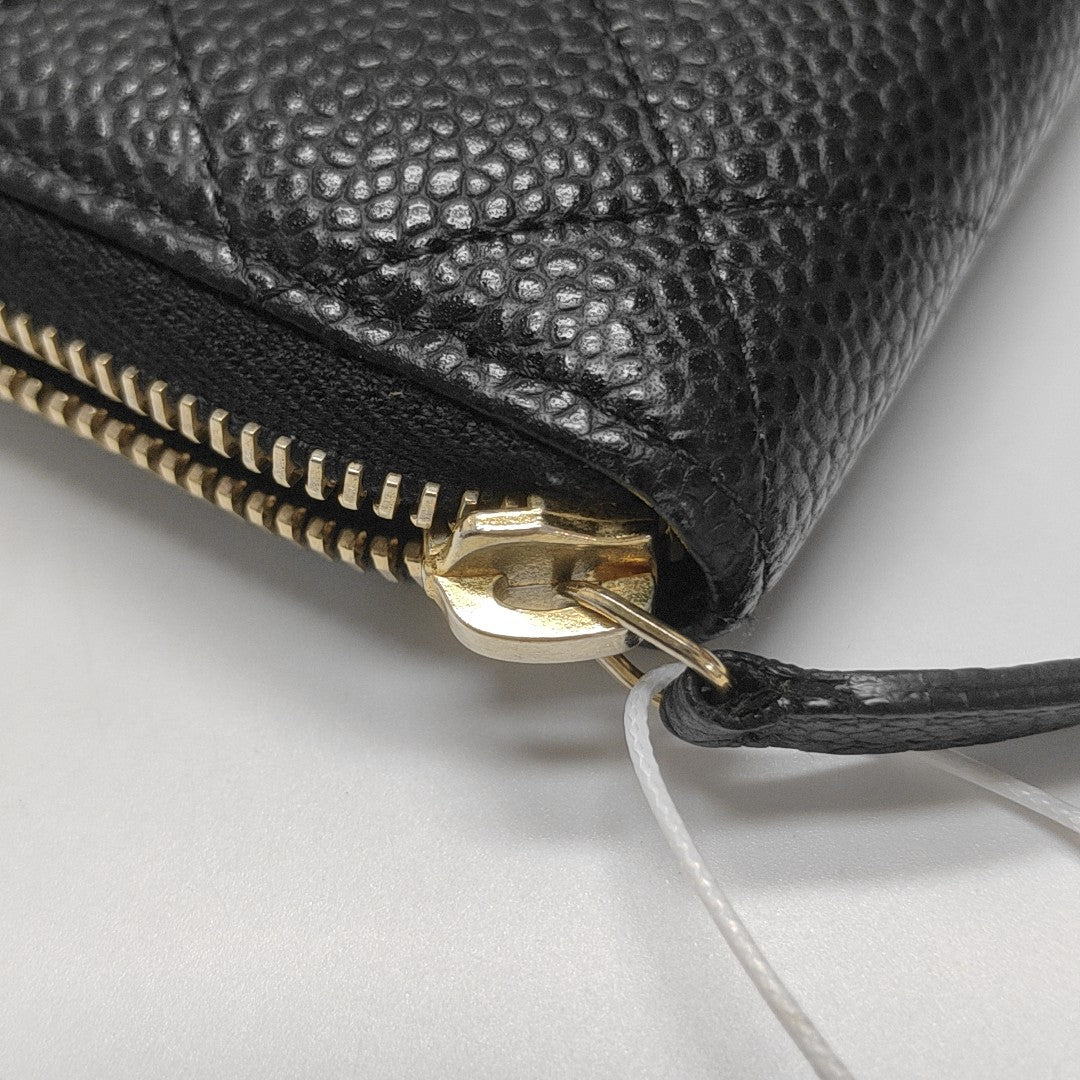 Quilted Grained Calfskin Wallet Black