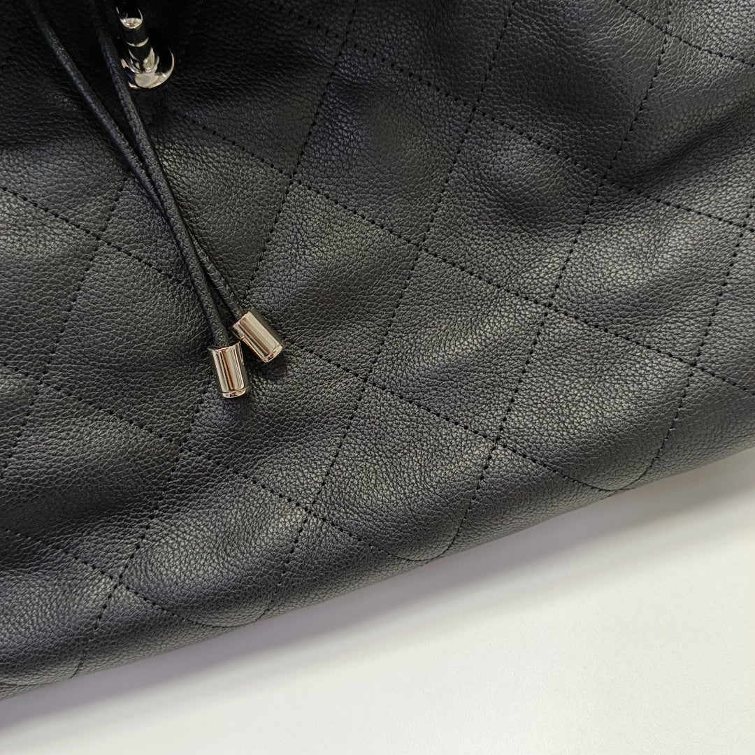 Quilted Grained Calfskin Backpack Black