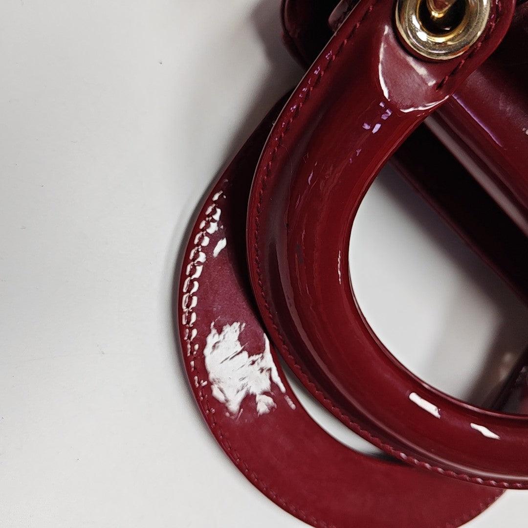 Lady Dior Mini Cannage Patent Calfskin Red