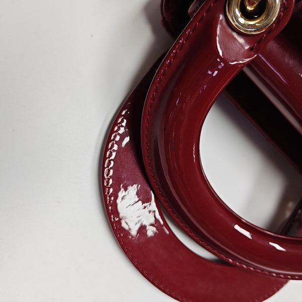 Lady Dior Mini Cannage Patent Calfskin Red