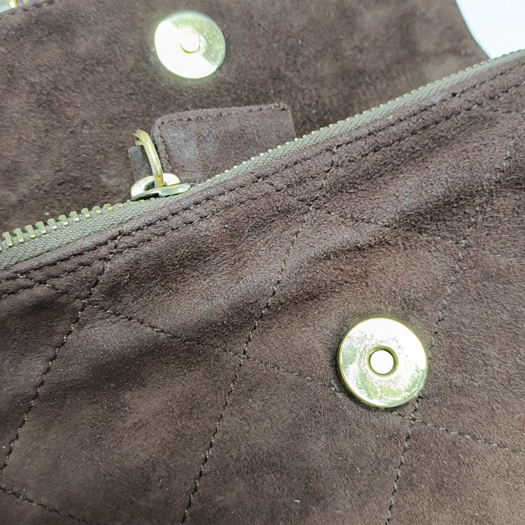 Quilted Suede Shoulder Bag Brown
