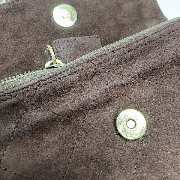Quilted Suede Shoulder Bag Brown