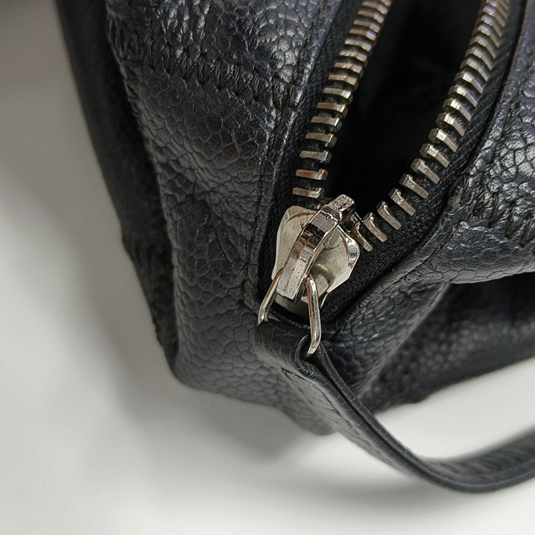Quilted Grained Calfskin Shoulder Bag Black