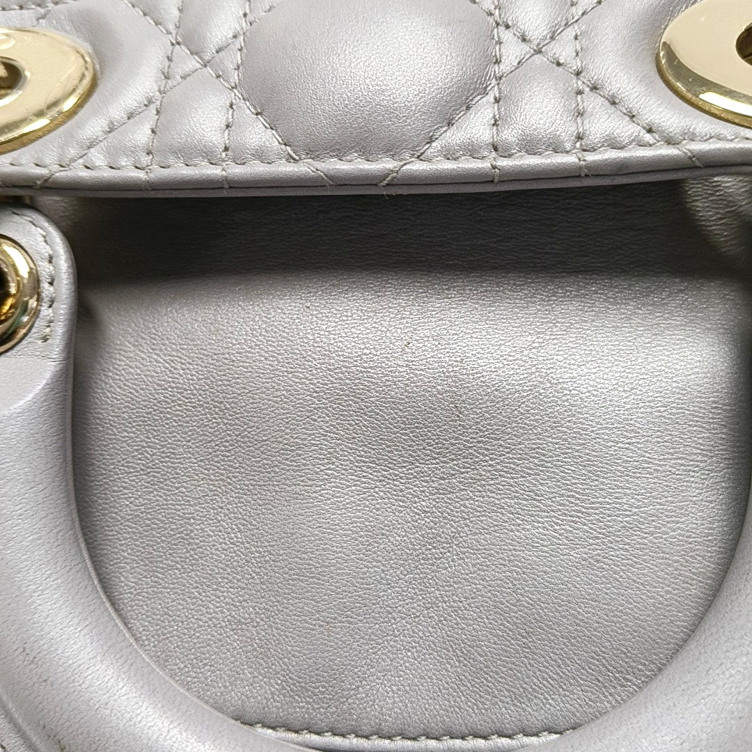 Authenticated pre-owned  Lady Dior Mini Cannage Lambskin Gray - Tote Bag at Looply
