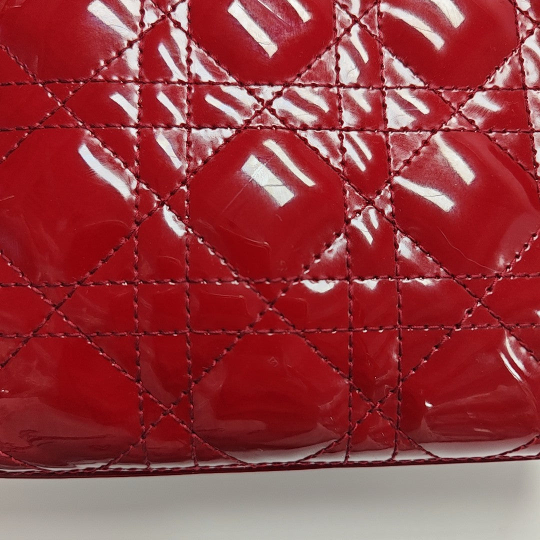 Lady Dior Medium Quilted Patent Leather Red
