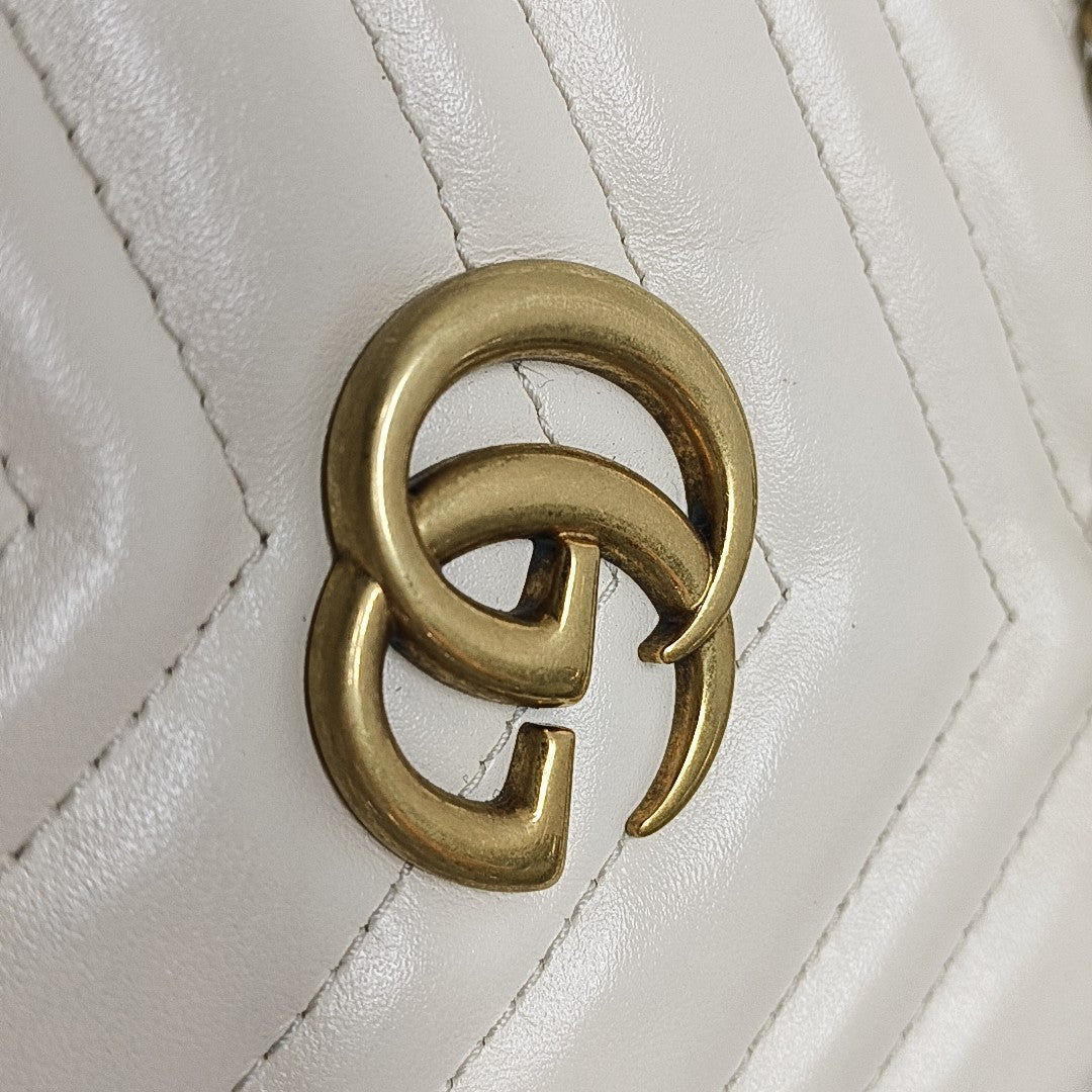 GG Marmont Mini Quilted Calfskin White