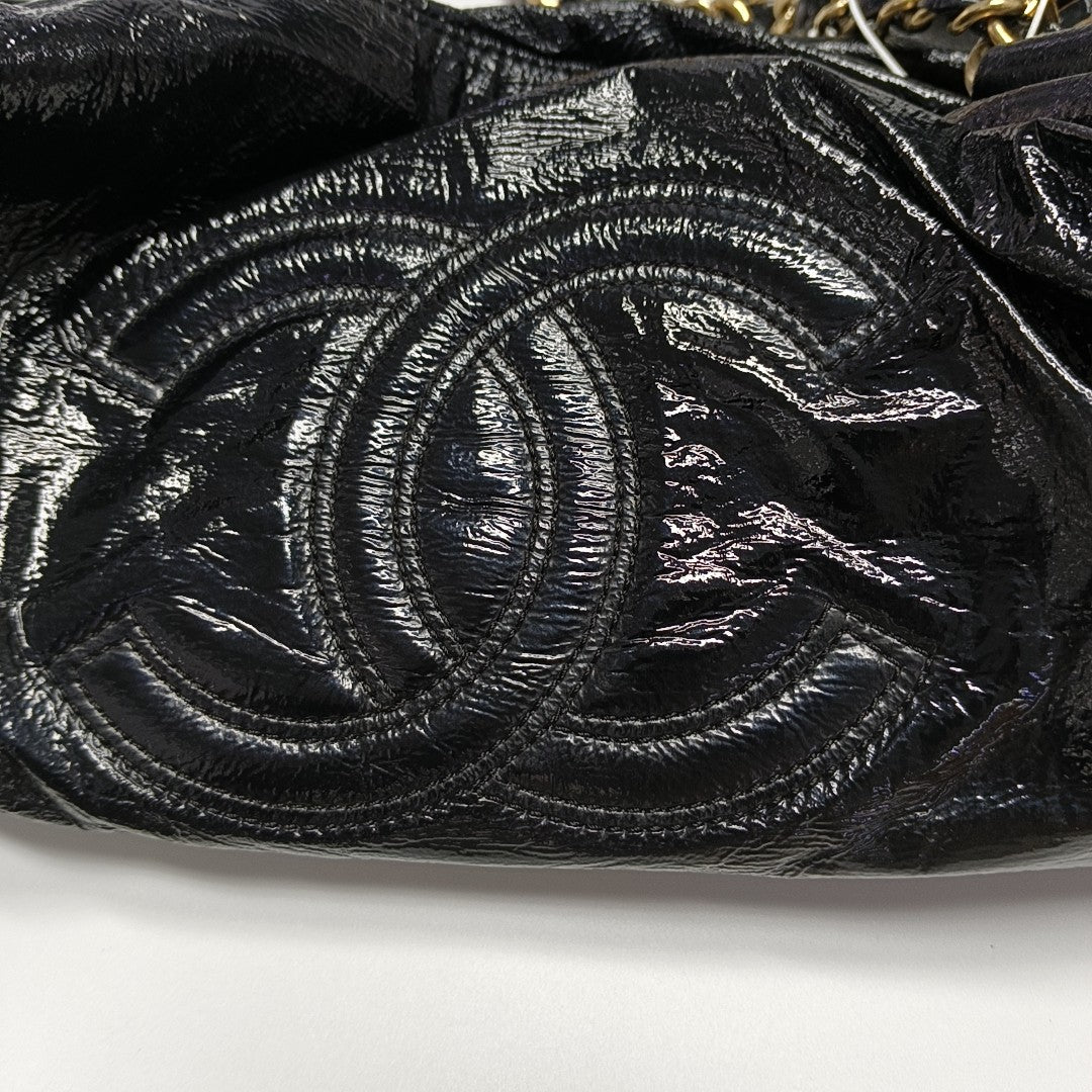 Quilted Patent Leather Top Handle Bag Black